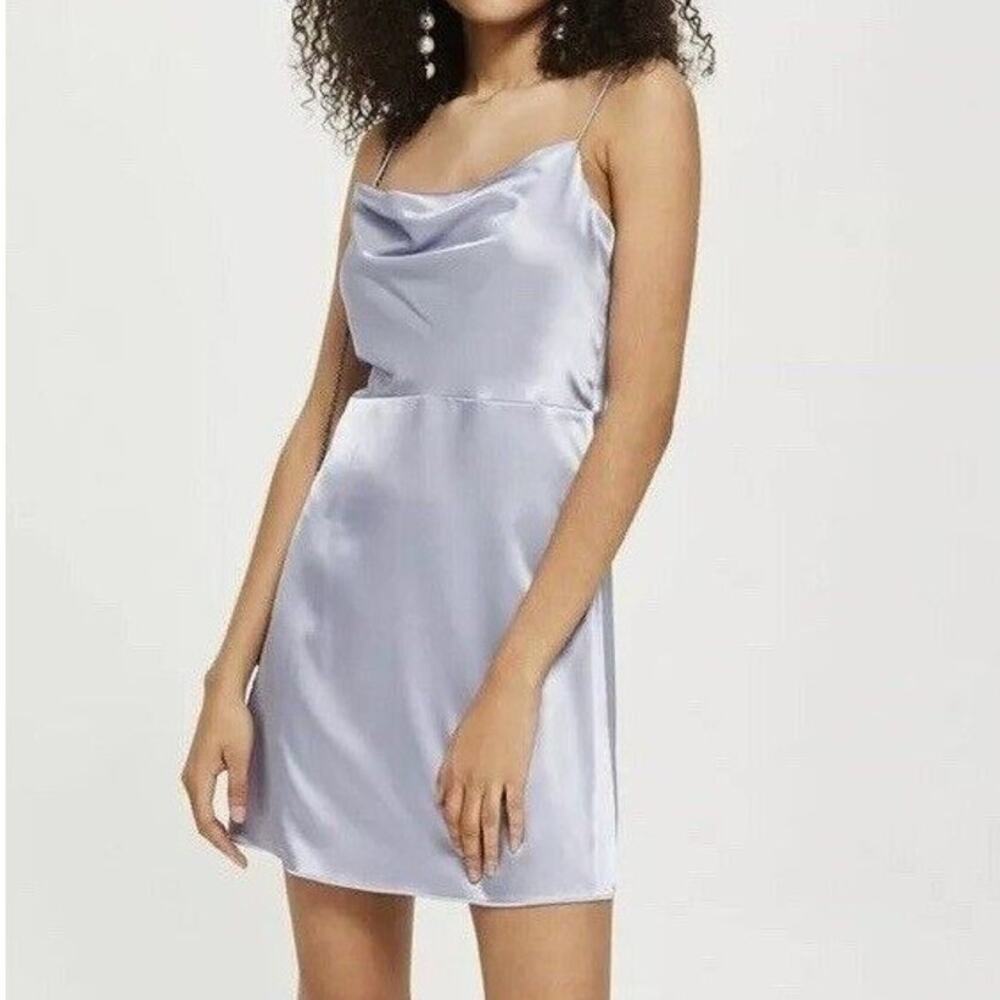 Topshop Womens Satin Slip Dress Size 12 Mini Cowl Neck Wedding Guest Clubwear